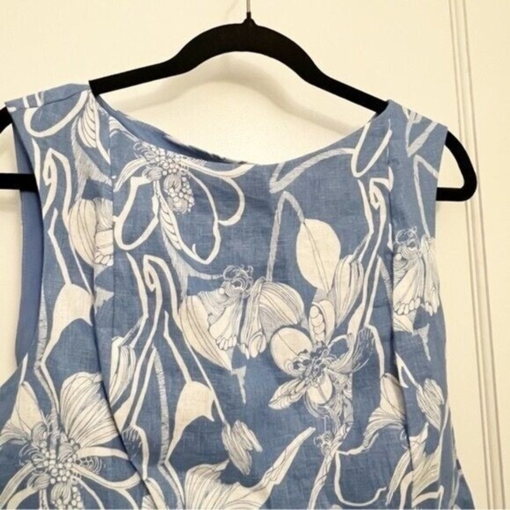 Reformation Blue White Floral Linen Two Piece Set Crop Top Mini Skirt | Size‎ 12 - Picture 4 of 12